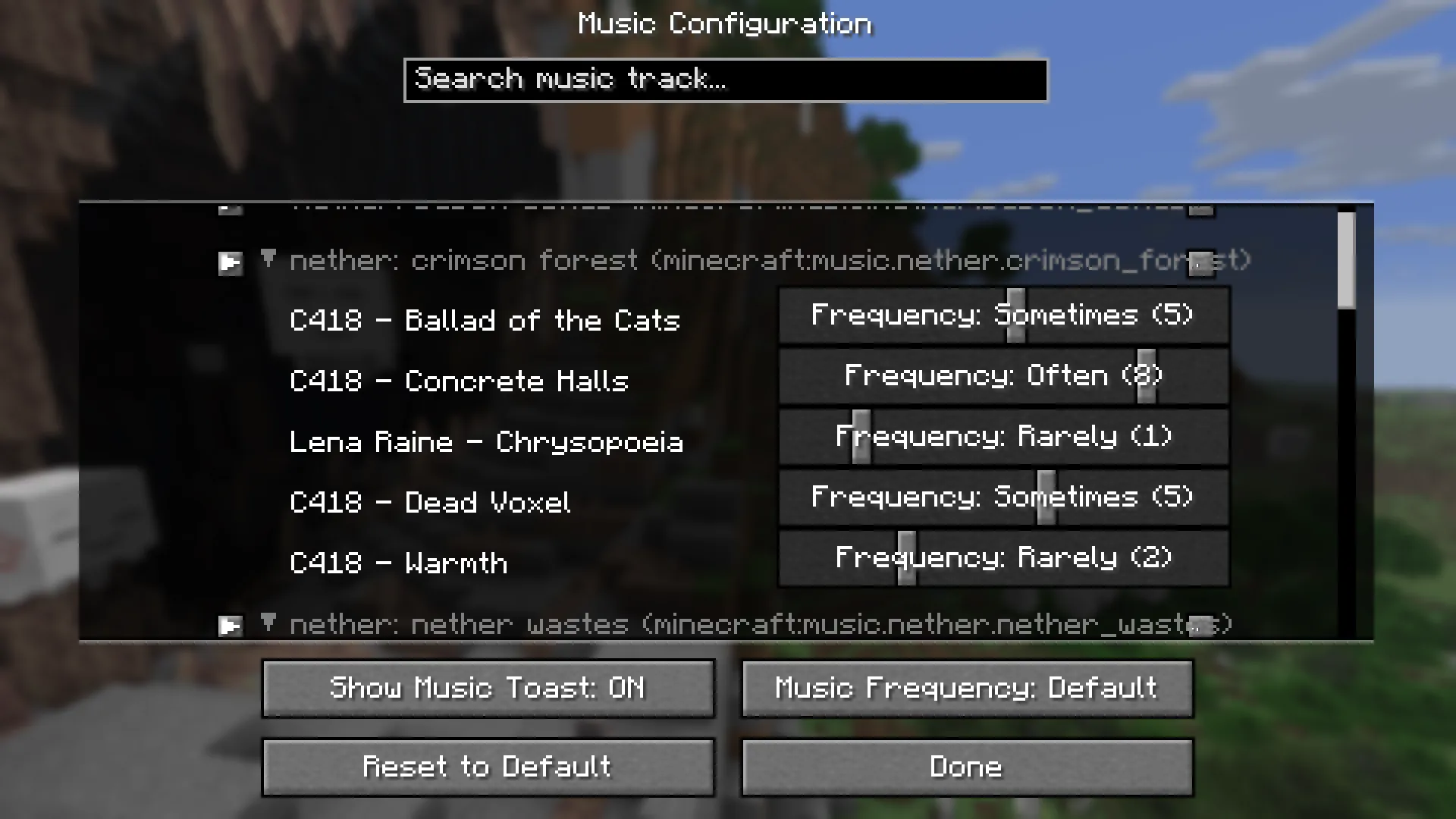 Music Config — скриншот 1 (Моды, Minecraft)