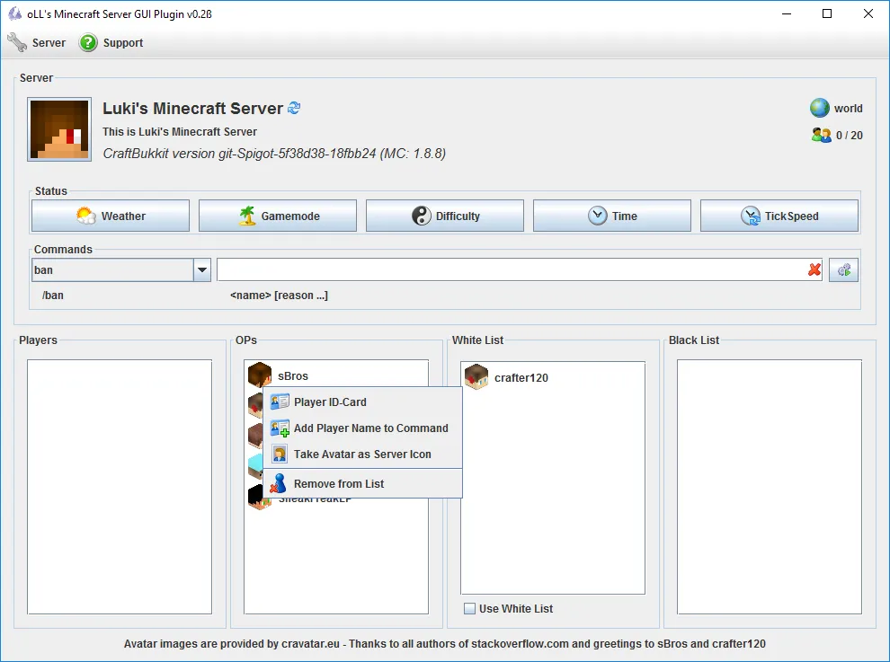 oLL's Server GUI, Плагины, Minecraft