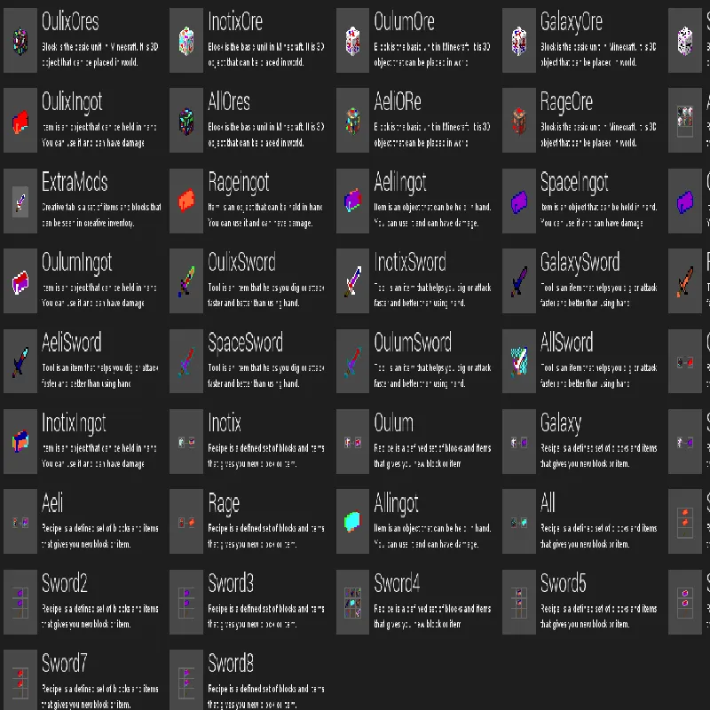 Extra Mods (Ores Swords Ingots Recipe)